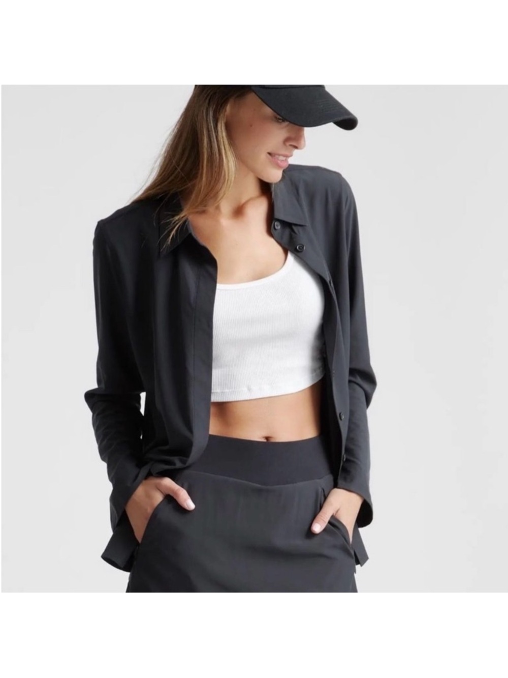 Quince Performance Tech Button Down Shirt Solid Black Medium